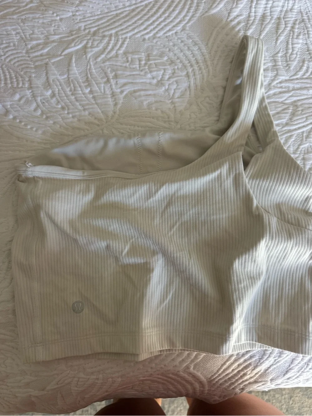 lululemon athletica Cream Ribbed Tank Bra Top. One strap. Cute!